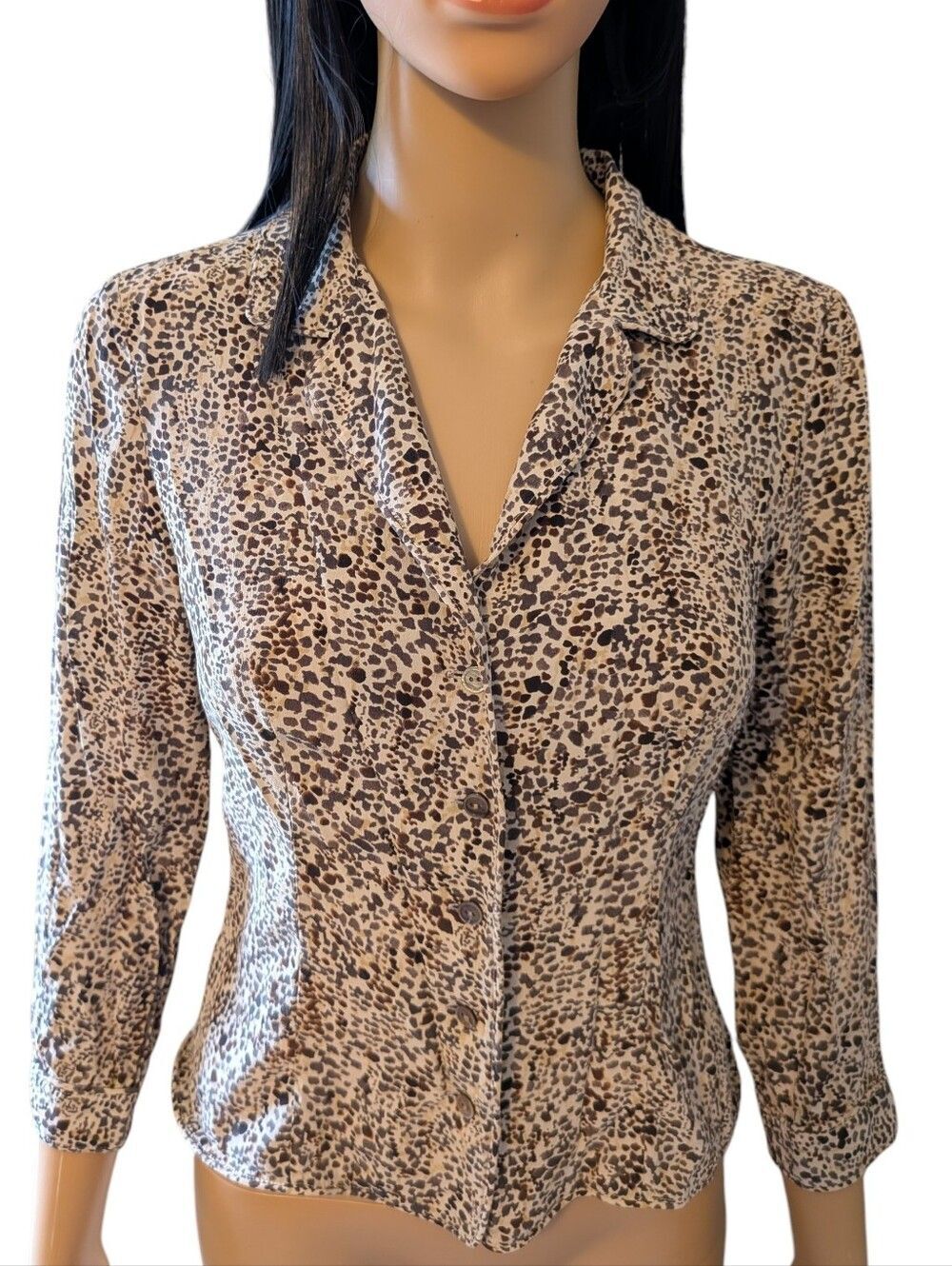 Calvin Klein 100% Silk Button Down Shirt Leopard Print